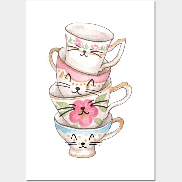 Kitty Tea Cups Wall Art by Art from the Machine